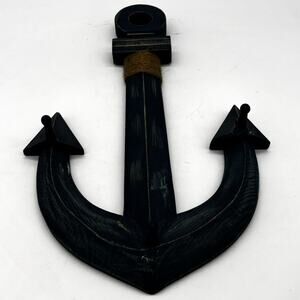 Nautical Wooden Wall Anchor Coat Hanger 3 Peg Blue Weathered Rope Neck Decor